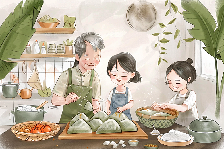 端午包粽子节日氛围传统文化插画
