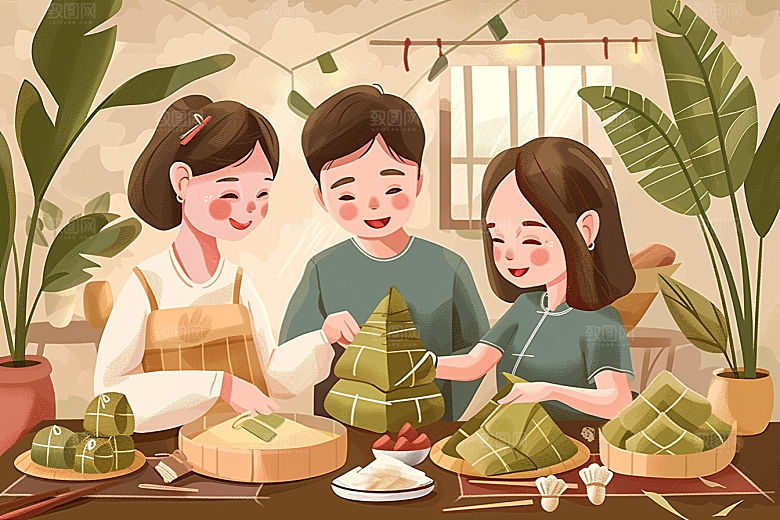 端午包粽子节日氛围节日插画