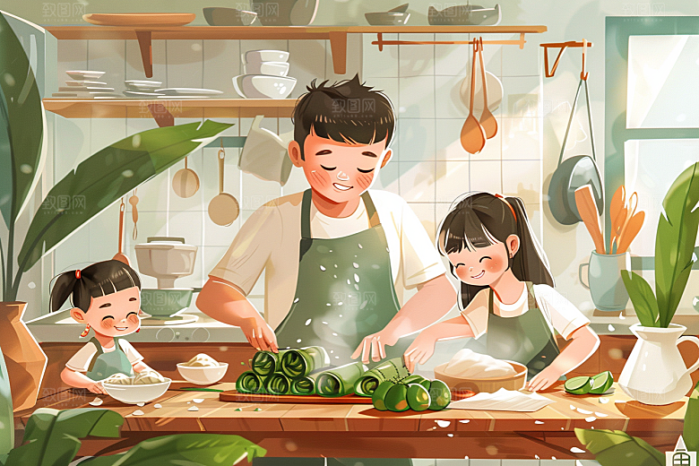端午包粽子节日氛围端午节插画