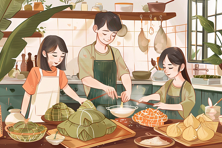 端午包粽子节日习俗插画
