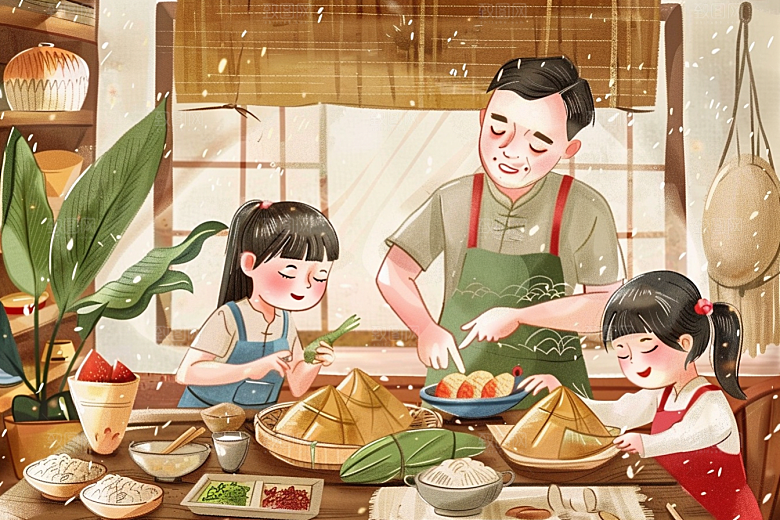 端午包粽子端午节美味插画