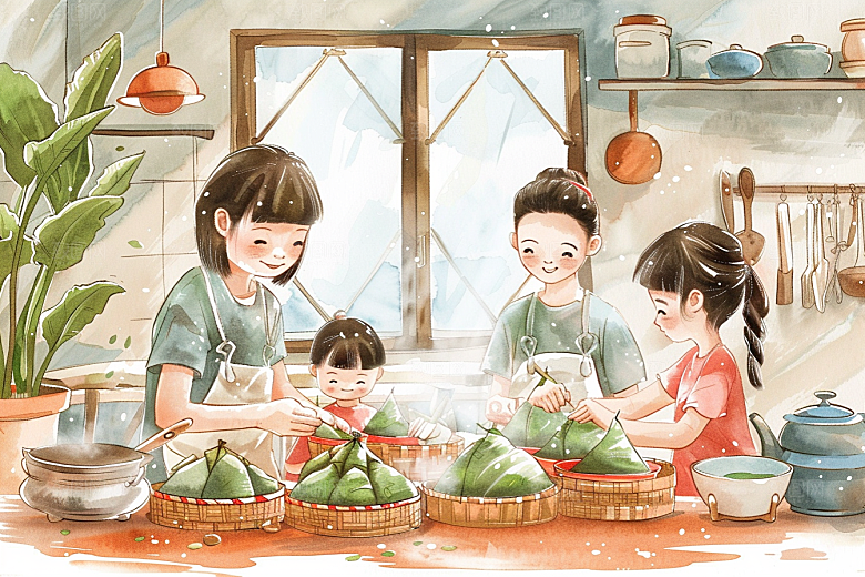 端午包粽子传统文化节日插画