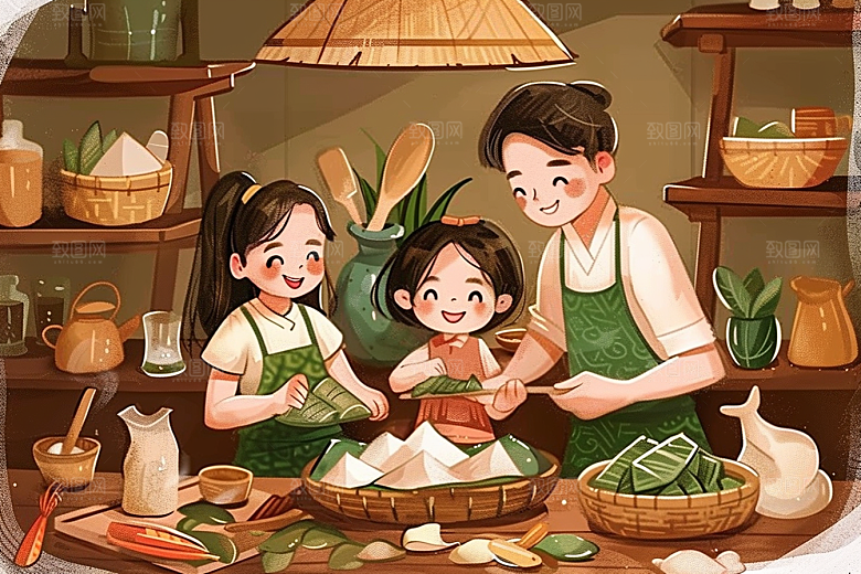 端午包粽子小吃端午节插画