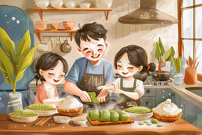 端午包粽子高清美食插画