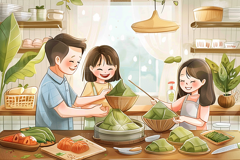 端午包粽子传统文化端午节插画