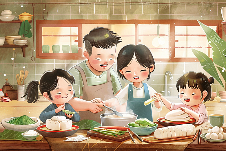 端午包粽子美味节日插画