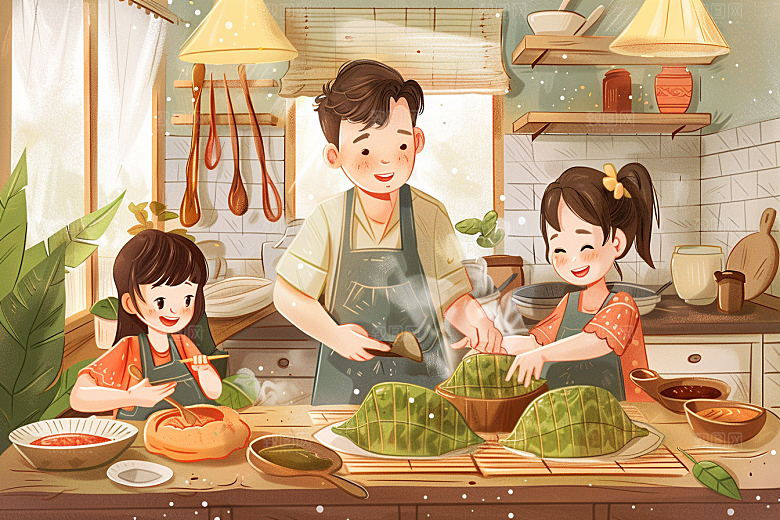 端午包粽子端午节高清插画