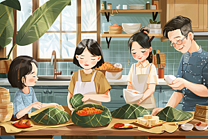 端午包粽子节日节日氛围插画