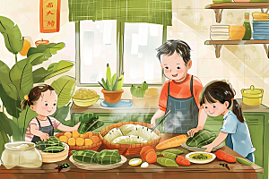 端午包粽子美食端午节插画