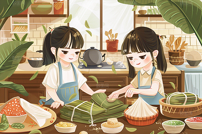 端午包粽子节日美味插画