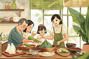 端午包粽子美味习俗插画