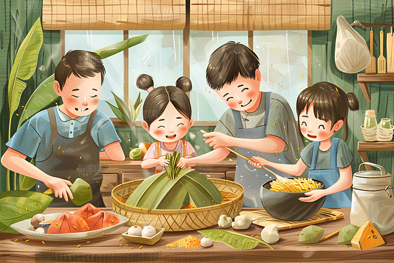 端午包粽子传统文化端午节插画