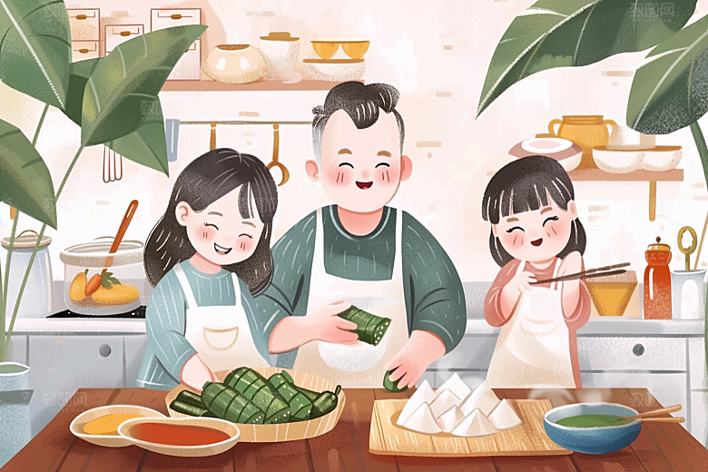 端午包粽子传统文化节日氛围插画