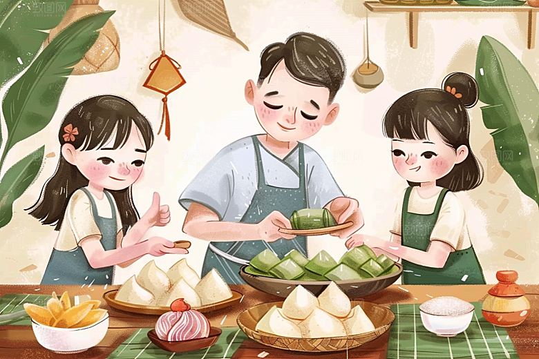 端午包粽子节日端午节插画