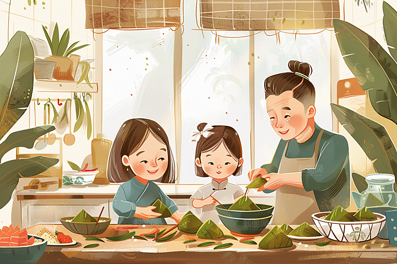 端午包粽子节日美味插画