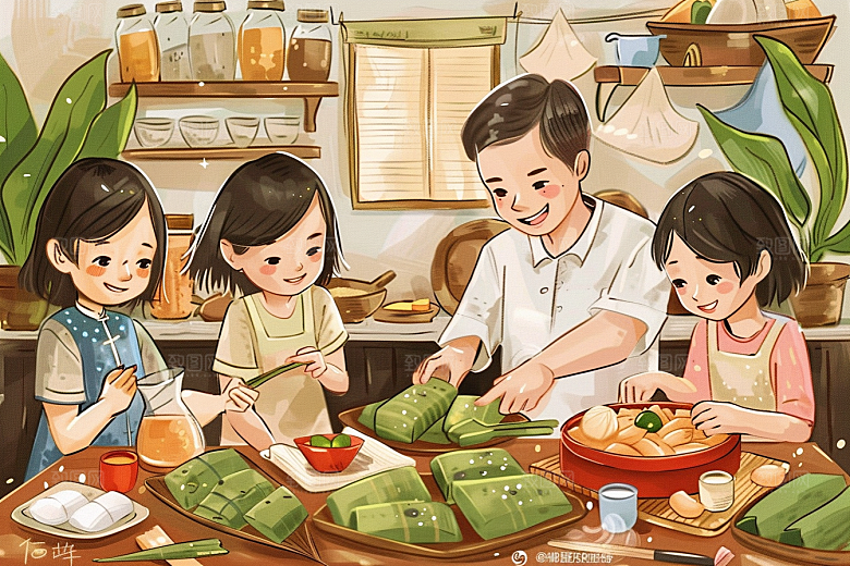 端午包粽子节日糯米插画