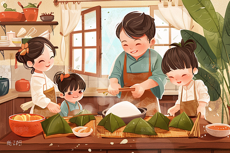 端午包粽子节日习俗插画