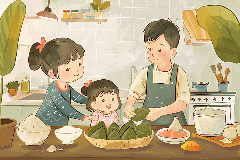 端午包粽子传统文化美味插画