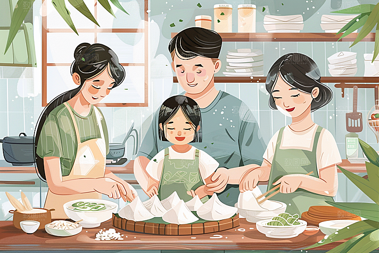 端午包粽子习俗端午节插画