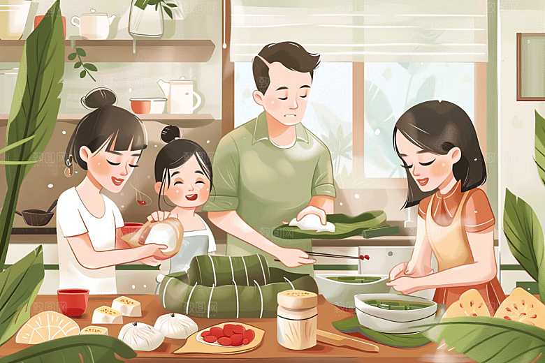 端午包粽子粽叶端午节插画