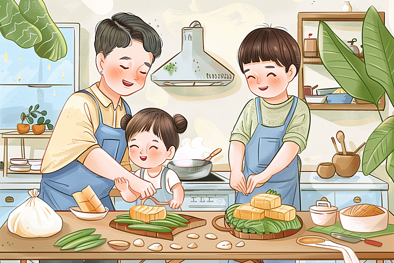 端午包粽子高清节日插画