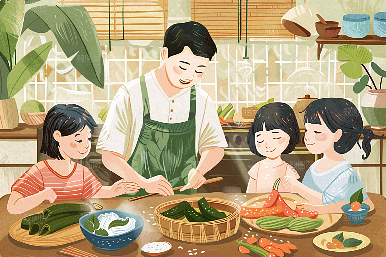 端午包粽子传统文化高清插画