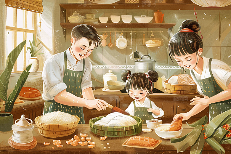 端午包粽子节日节日氛围插画
