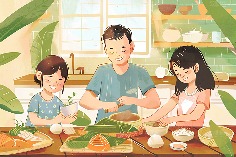端午包粽子传统文化习俗插画