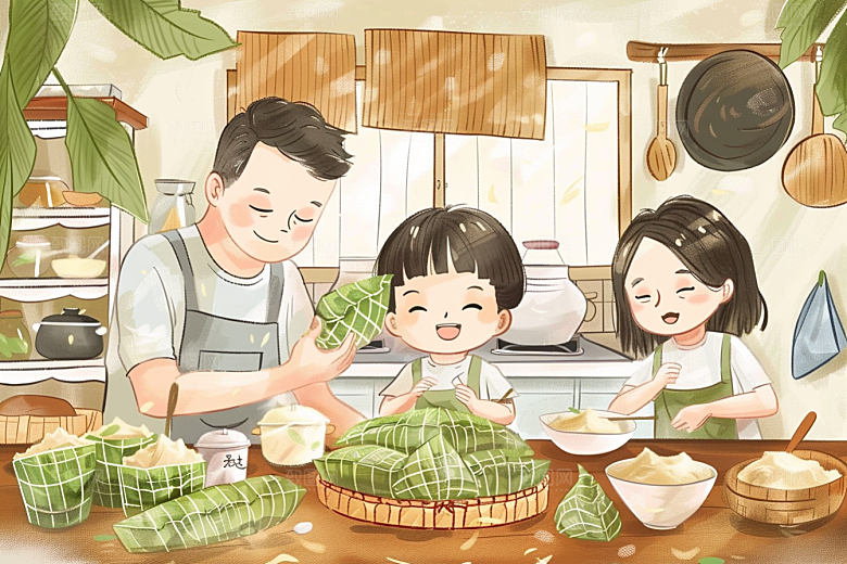 端午包粽子美味节日插画