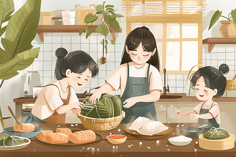 端午包粽子节日氛围习俗插画