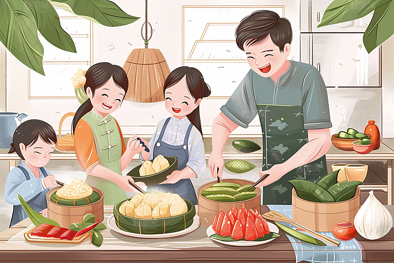 端午包粽子糯米端午节插画