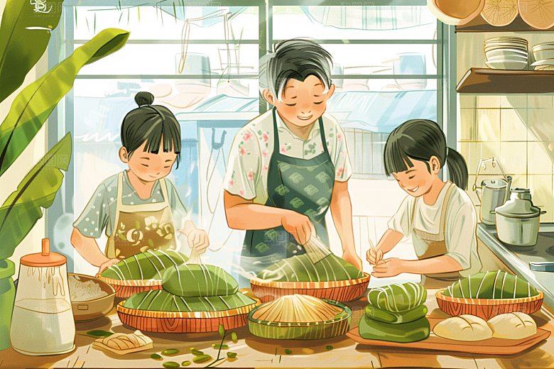 端午包粽子美味节日插画