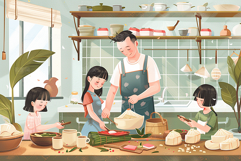 端午包粽子习俗节日插画