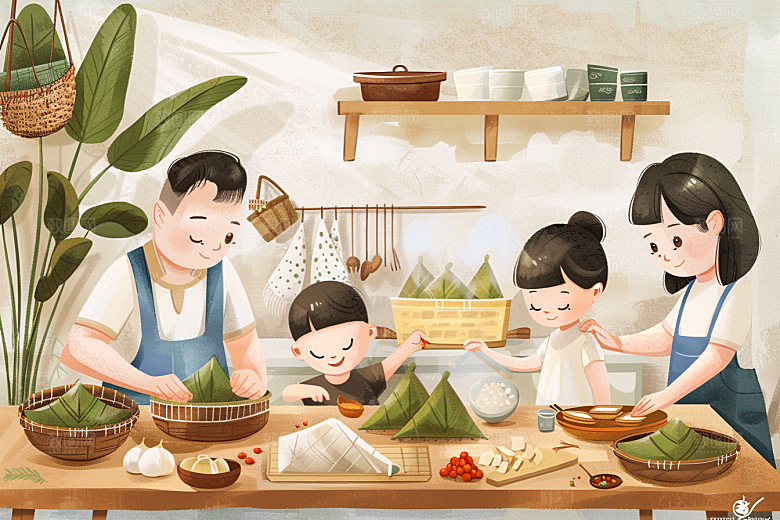 端午包粽子节日端午节插画