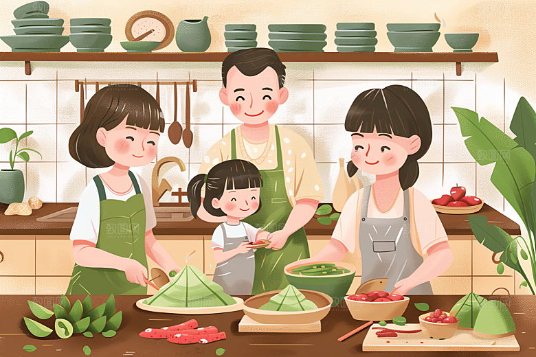 端午包粽子节日氛围习俗插画