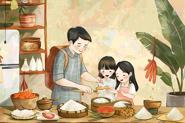 端午包粽子习俗美味插画