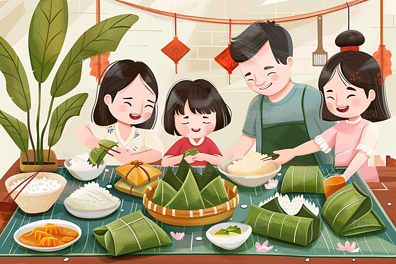 端午包粽子节日氛围节日插画