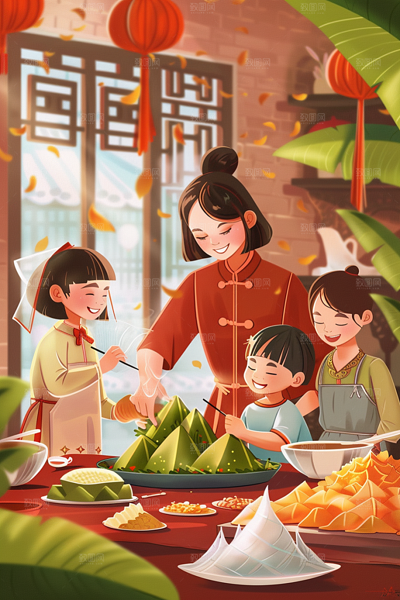 端午包粽子糯米端午节插画