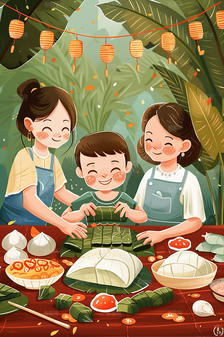 端午包粽子小吃端午节插画