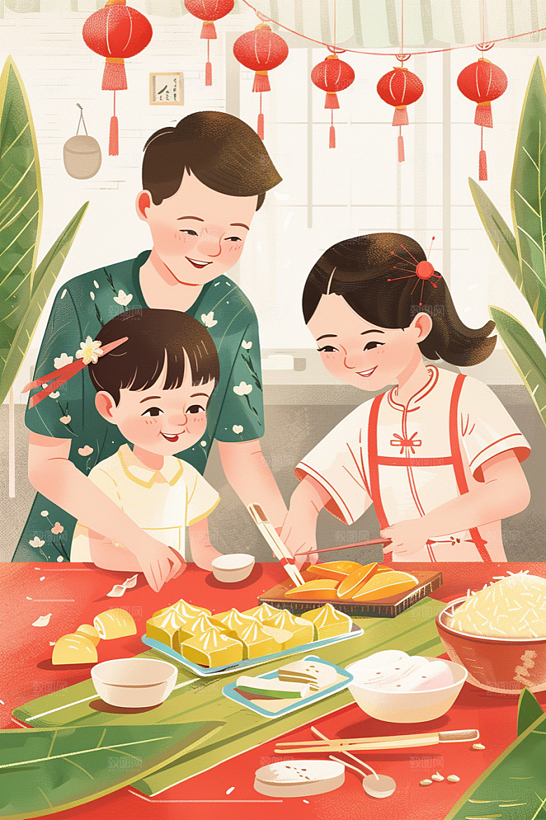 端午包粽子美食端午节插画