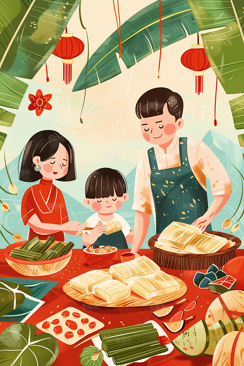 端午包粽子节日氛围节日插画