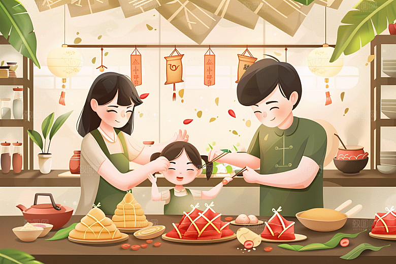端午包粽子节日节日氛围插画