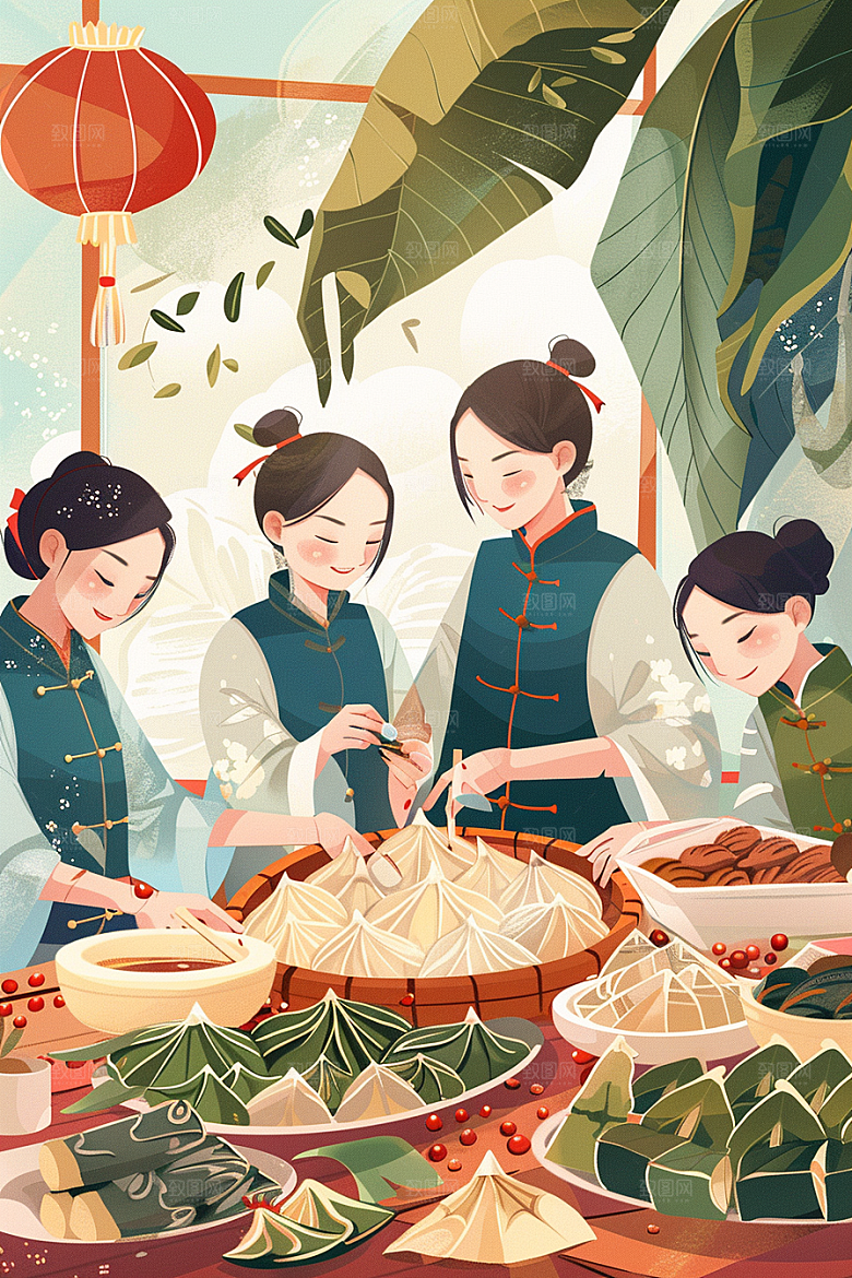 端午包粽子端午节节日插画