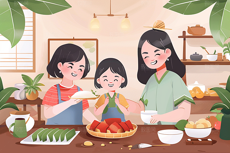 端午包粽子糯米美味插画