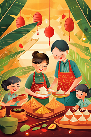 端午包粽子传统文化端午节插画