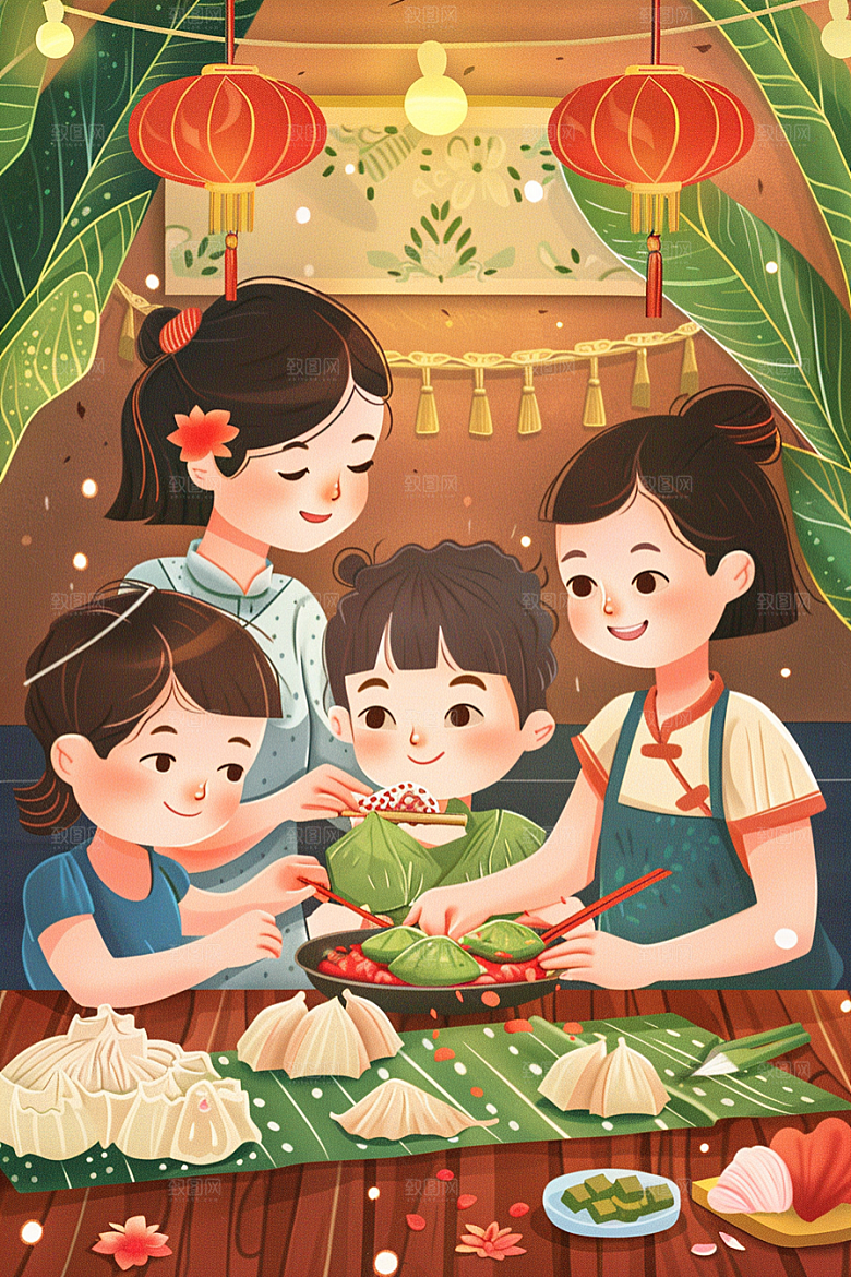 端午包粽子糯米端午节插画