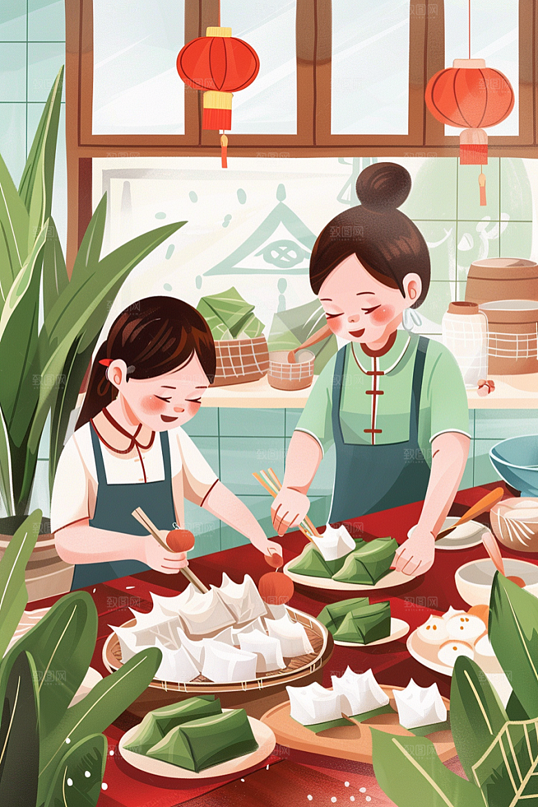 端午包粽子节日端午节插画