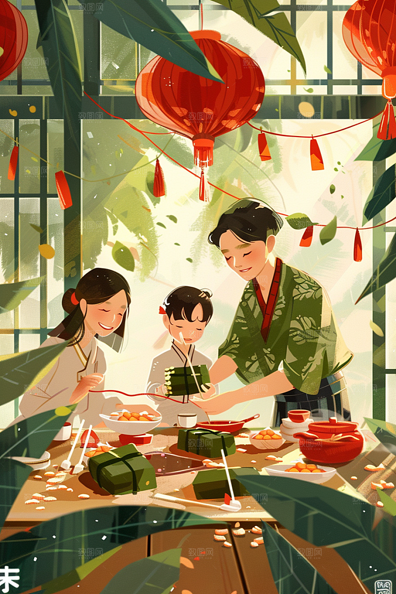 端午包粽子节日端午节插画