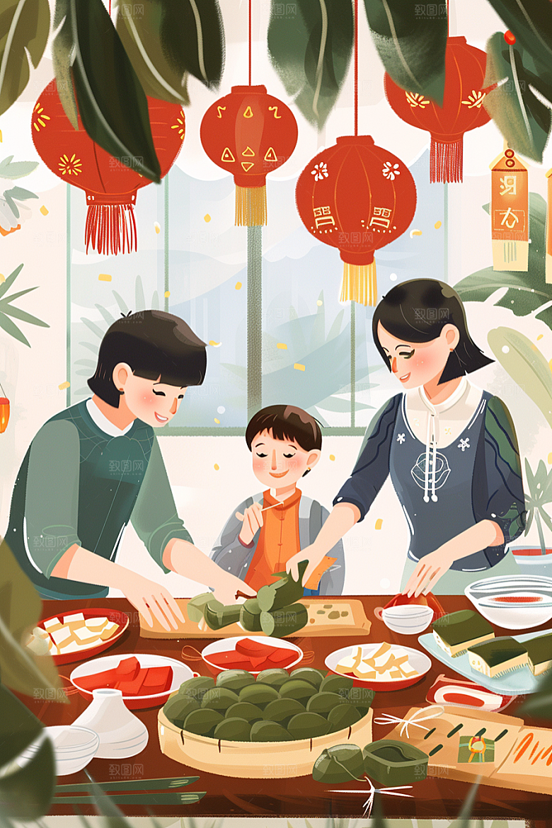 端午包粽子节日节日氛围插画