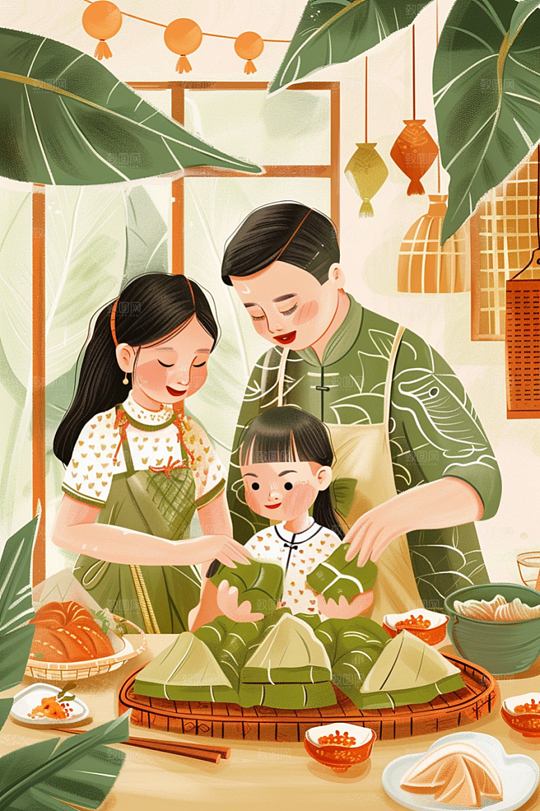 端午包粽子幸福糯米插画